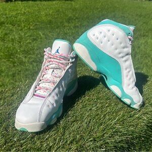 Air Jordan 13 Retro Aurora Green Teal DS,Girls Size 6, GS 439358-100
